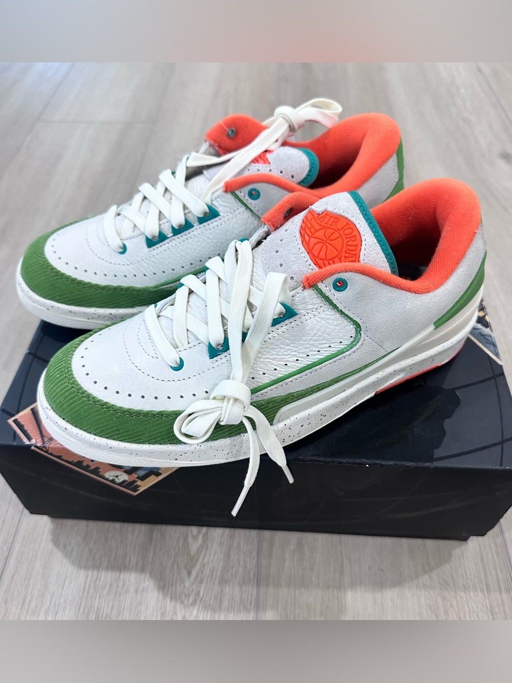 NIB Air Jordan 2 Retro Low SP titan sneakers white orange green women’s size 8.5
